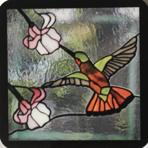 4” x 4” square Photograph of my original stained glass window Cork backed stained glass art